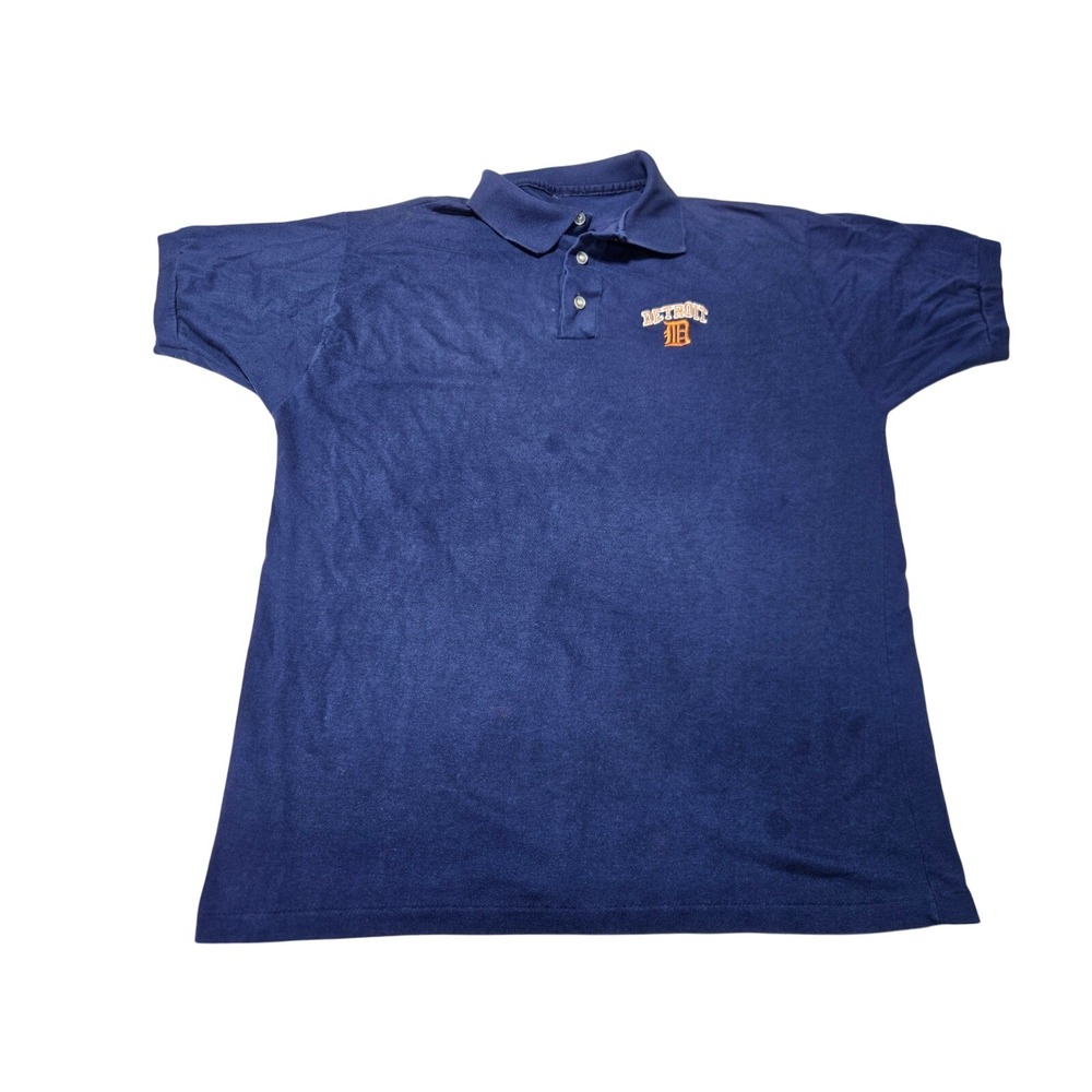 Vintage Detroit Tigers Polo Shirt‎ Mens Large Navy Blue Embroidered MLB As Is